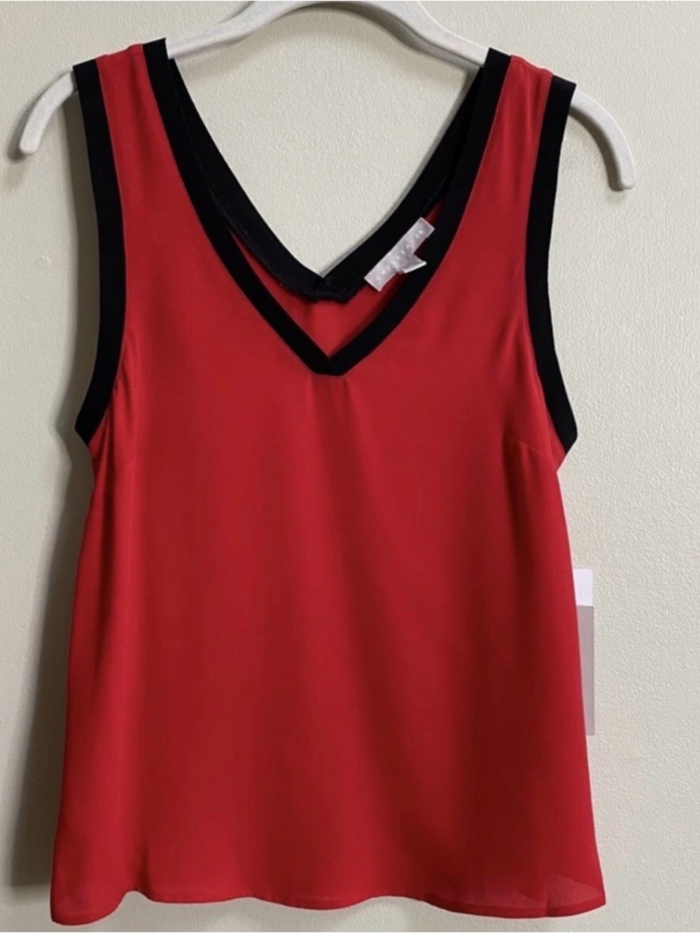Chelsea28 Red V-Neck Sleeveless Tank with Black Trim